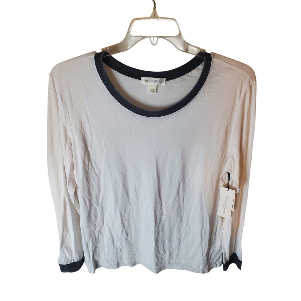 Treasure & Bond Long Sleeve White/Gray Ringer Shirt, NWT, XL